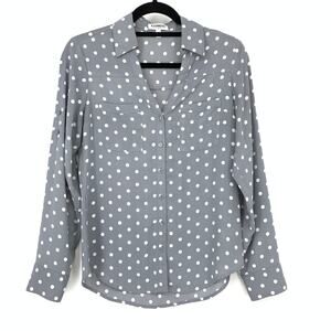Express The Portofino Shirt Womens Sz XS Gray White Polka Dot Button Front NEW